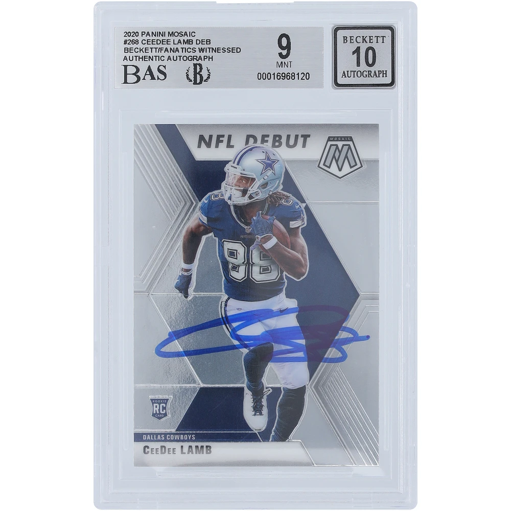CeeDee Lamb Dallas Cowboys Autographed 2020 Panini Mosaic #268 Beckett Fanatics Witnessed Authenticated 9/10 Rookie Card