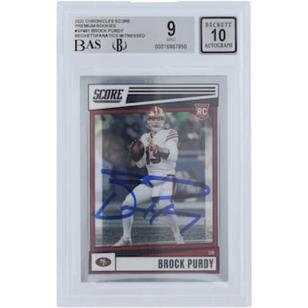 Brock Purdy San Francisco 49ers Autographed 2022 Panini Score Premium Rookies #SP-401 Beckett Fanatics Witnessed Authenticated 9/10 Rookie Card