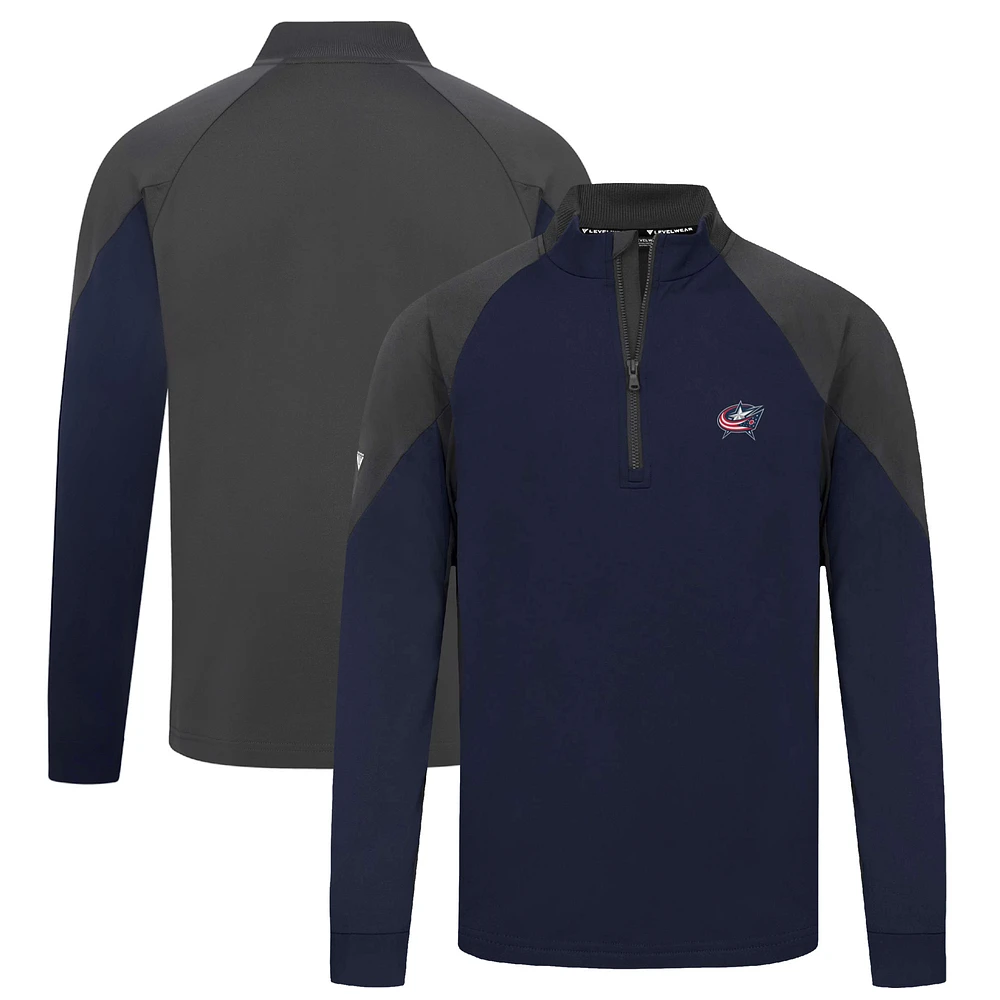 Men's Levelwear Navy Columbus Blue Jackets Cadet Insignia Core Quarter-Zip Pullover Top