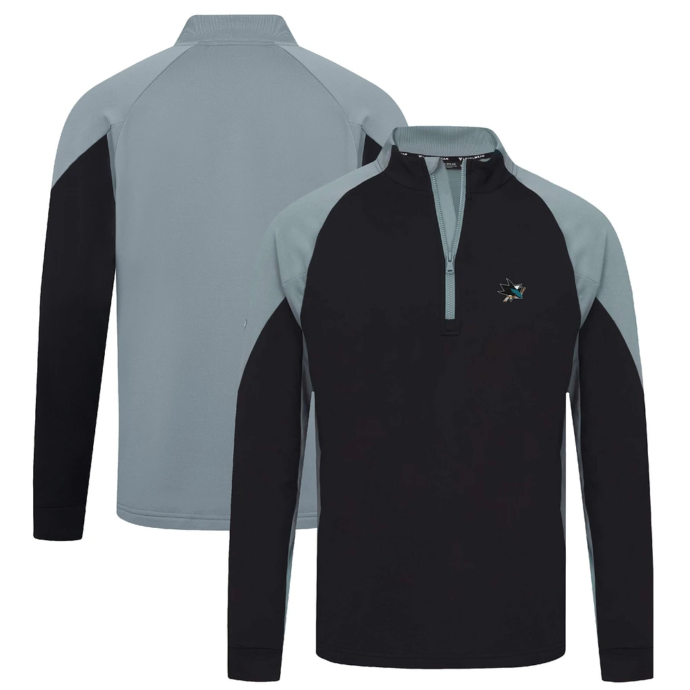 Men's Levelwear Black San Jose Sharks Cadet Insignia Core Quarter-Zip Pullover Top