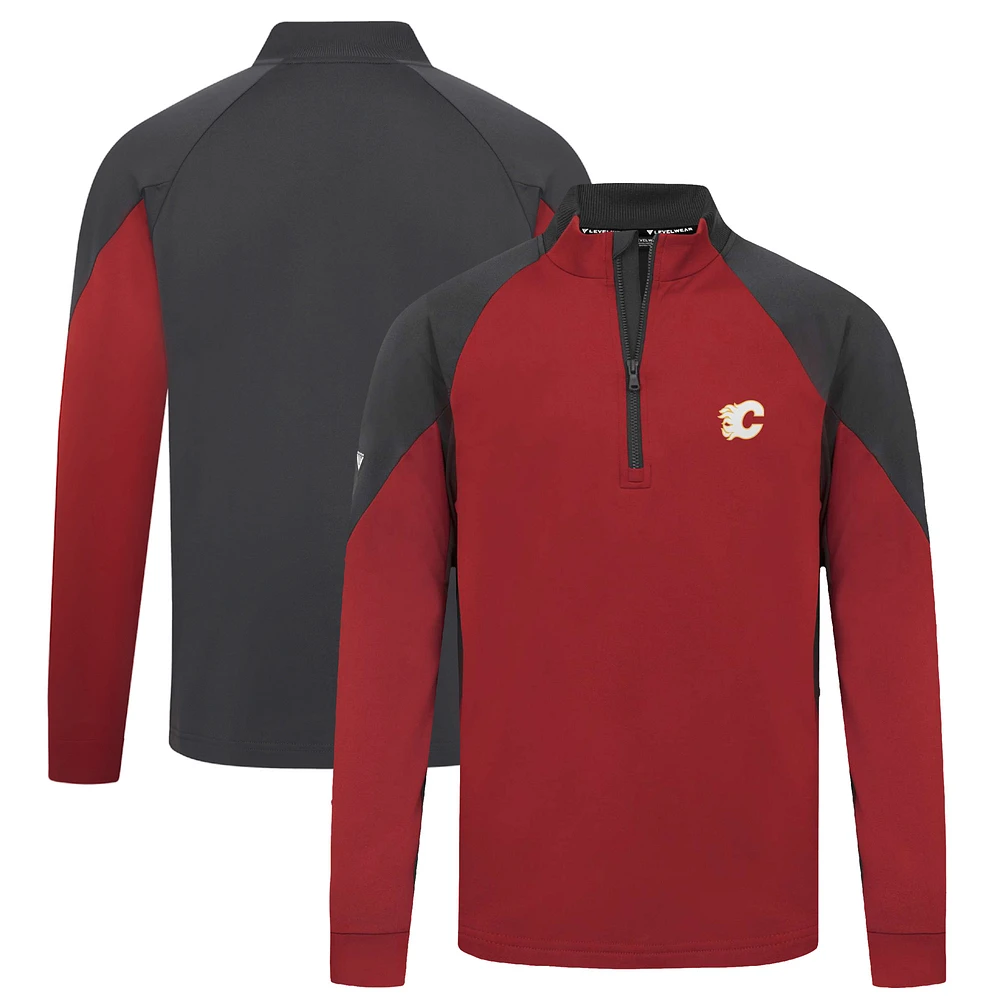 Men's Levelwear Red Calgary Flames Cadet Insignia Core Quarter-Zip Pullover Top