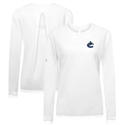 Women's Levelwear White Vancouver Canucks Sequoia Primary Logo Long Sleeve T-Shirt