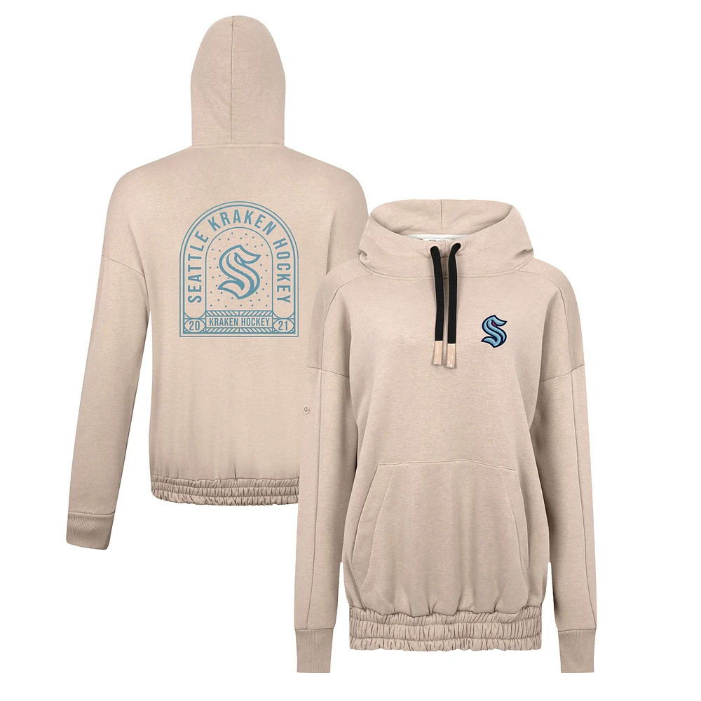 Women's Levelwear Khaki Seattle Kraken Waterfall Stained Glass Pullover Hoodie