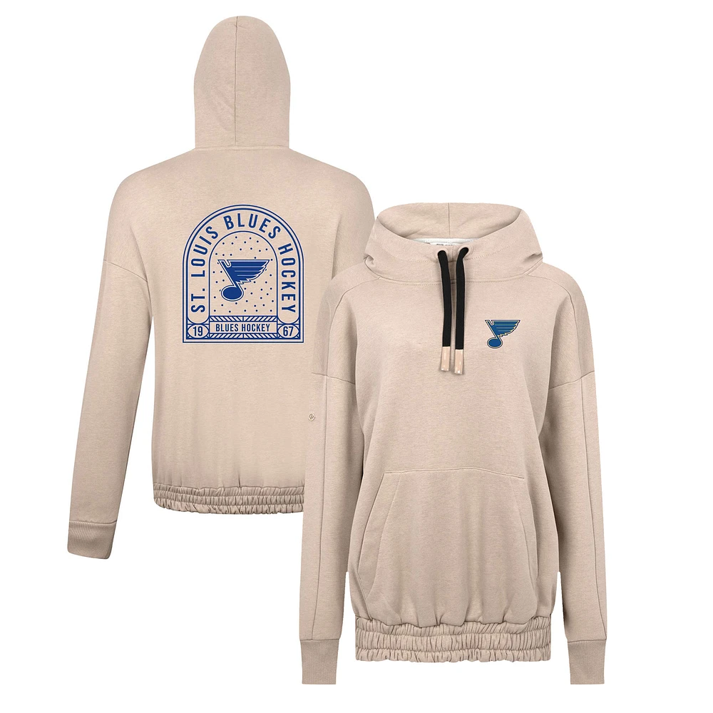 Women's Levelwear Khaki St. Louis Blues Waterfall Stained Glass Pullover Hoodie