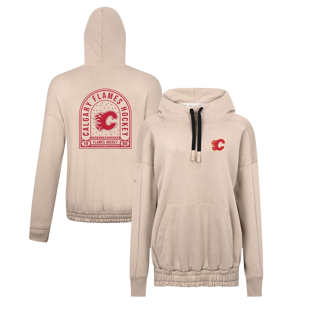 Women's Levelwear Khaki Calgary Flames Waterfall Stained Glass Pullover Hoodie
