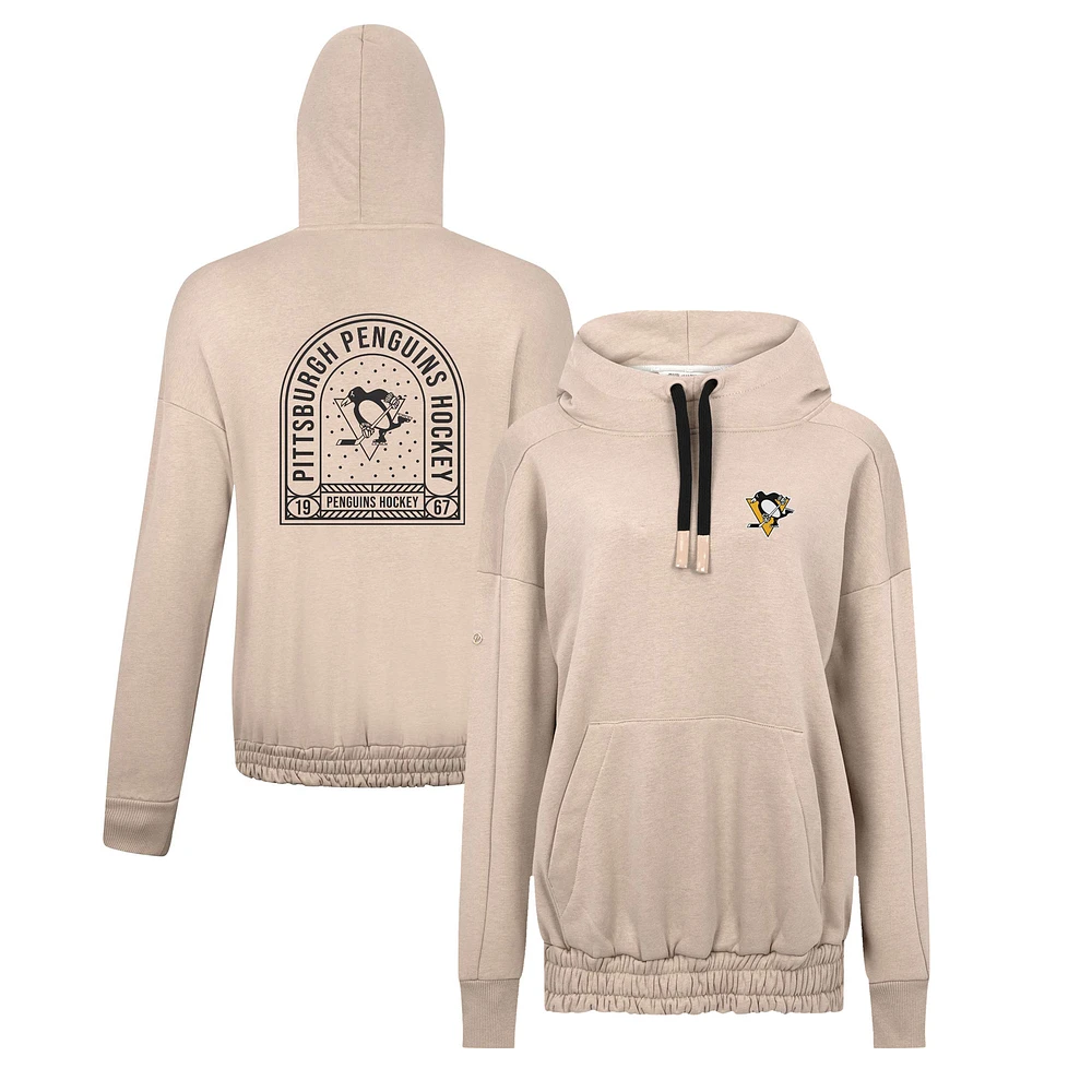Women's Levelwear Khaki Pittsburgh Penguins Waterfall Stained Glass Pullover Hoodie