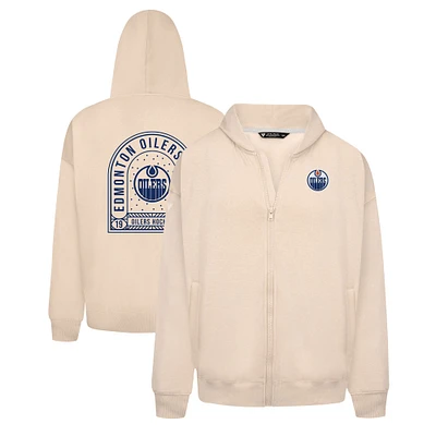 Men's Levelwear Khaki Edmonton Oilers Uphill Stained Glass Full-Zip Hoodie Jacket