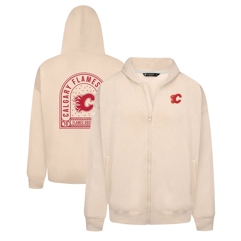 Men's Levelwear Khaki Calgary Flames Uphill Stained Glass Full-Zip Hoodie Jacket