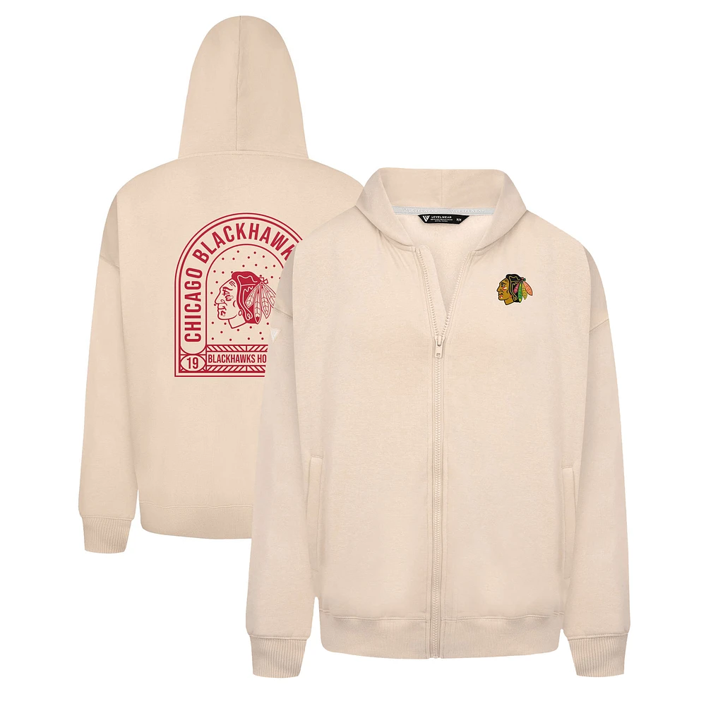 Men's Levelwear Khaki Chicago Blackhawks Uphill Stained Glass Full-Zip Hoodie Jacket