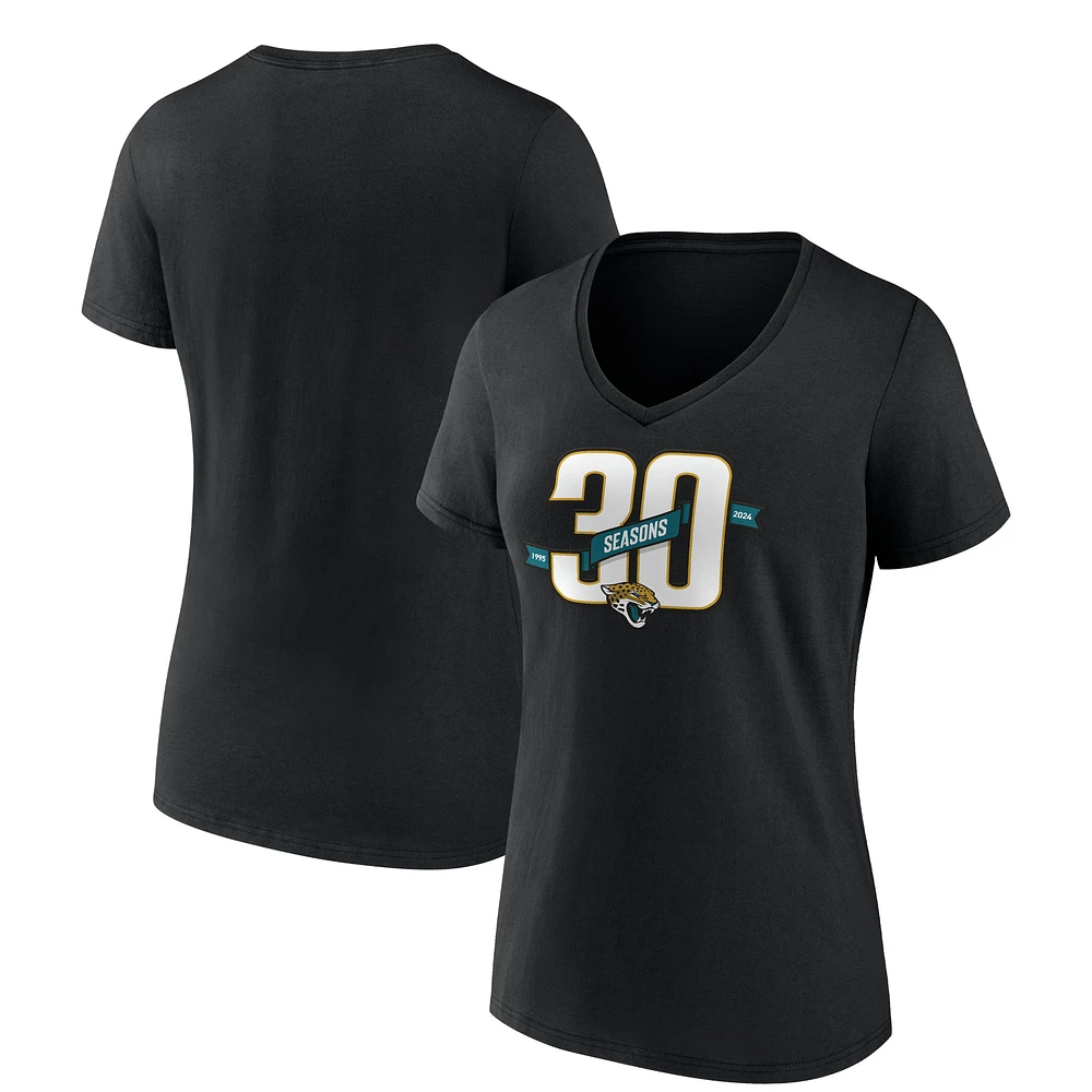 Women's Black Jacksonville Jaguars 30th Anniversary V-Neck T-Shirt