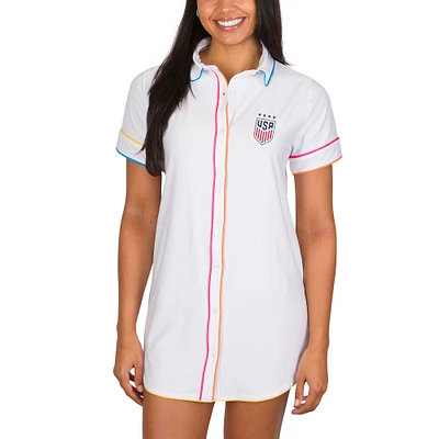Women's Concepts Sport White USWNT Flutter Knit Button-Up Nightshirt