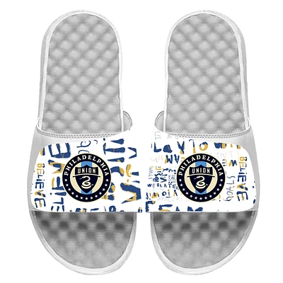 Youth ISlide White Philadelphia Union Kick Cancer Slide Sandals