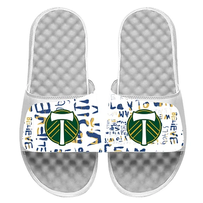 Youth ISlide White Portland Timbers Kick Cancer Slide Sandals