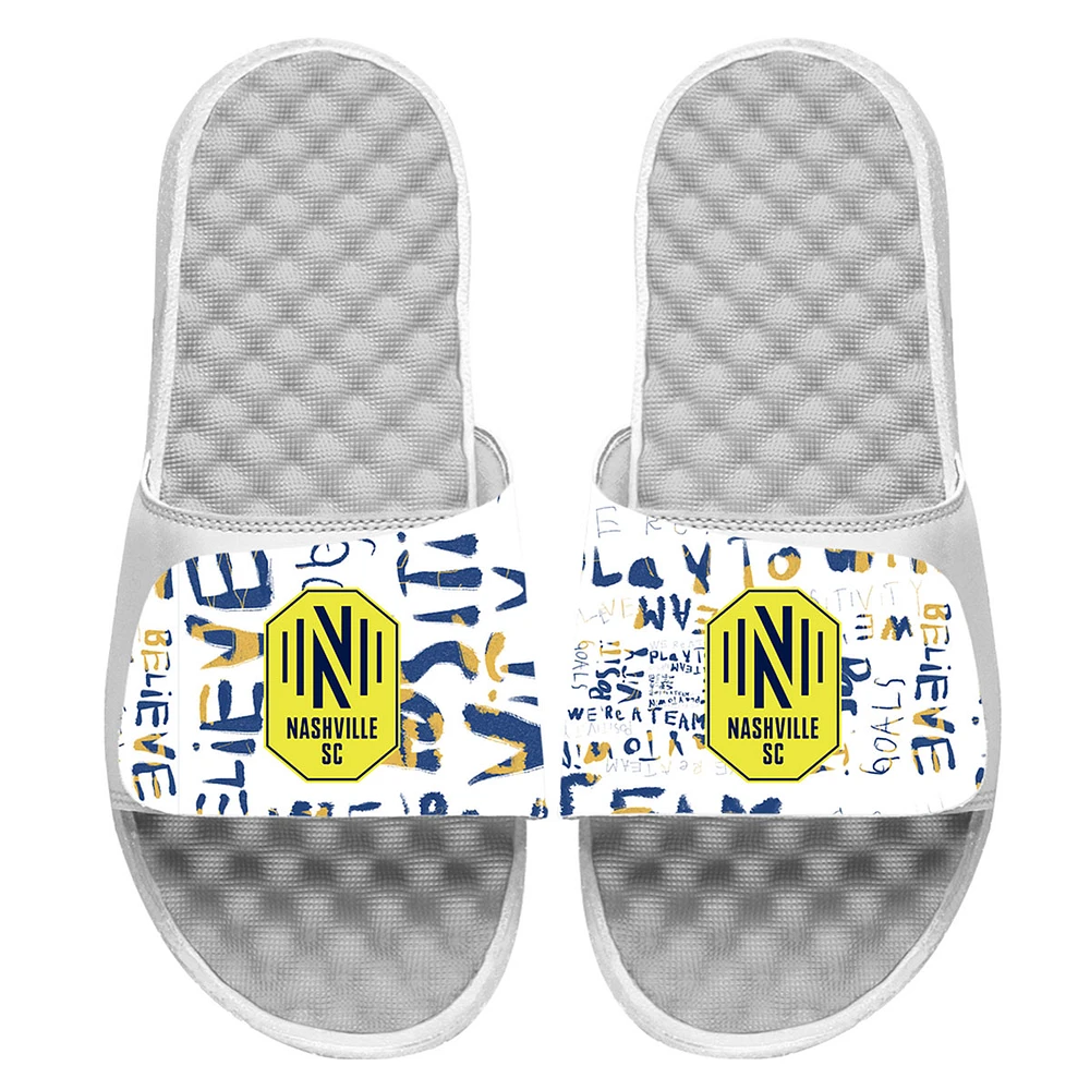 Youth ISlide White Nashville SC Kick Cancer Slide Sandals