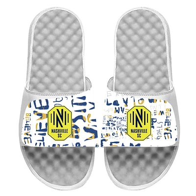 Youth ISlide White Nashville SC Kick Cancer Slide Sandals