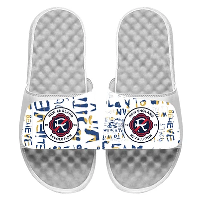 Youth ISlide White New England Revolution Kick Cancer Slide Sandals