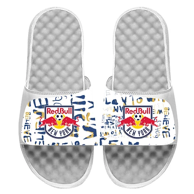 Youth ISlide White New York Red Bulls Kick Cancer Slide Sandals