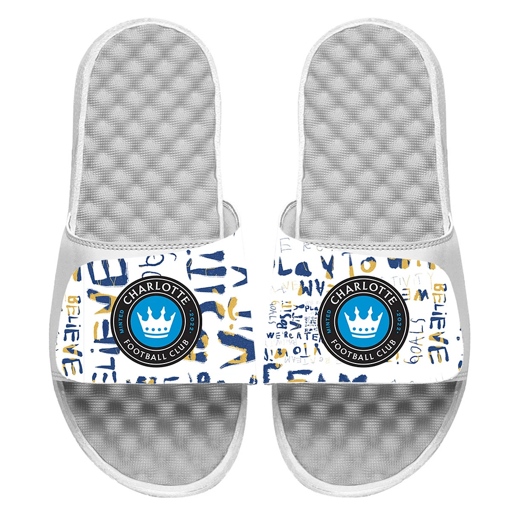 Youth ISlide White Charlotte FC Kick Cancer Slide Sandals