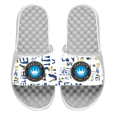 Youth ISlide White Charlotte FC Kick Cancer Slide Sandals
