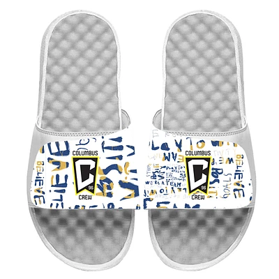 Youth ISlide White Columbus Crew Kick Cancer Slide Sandals