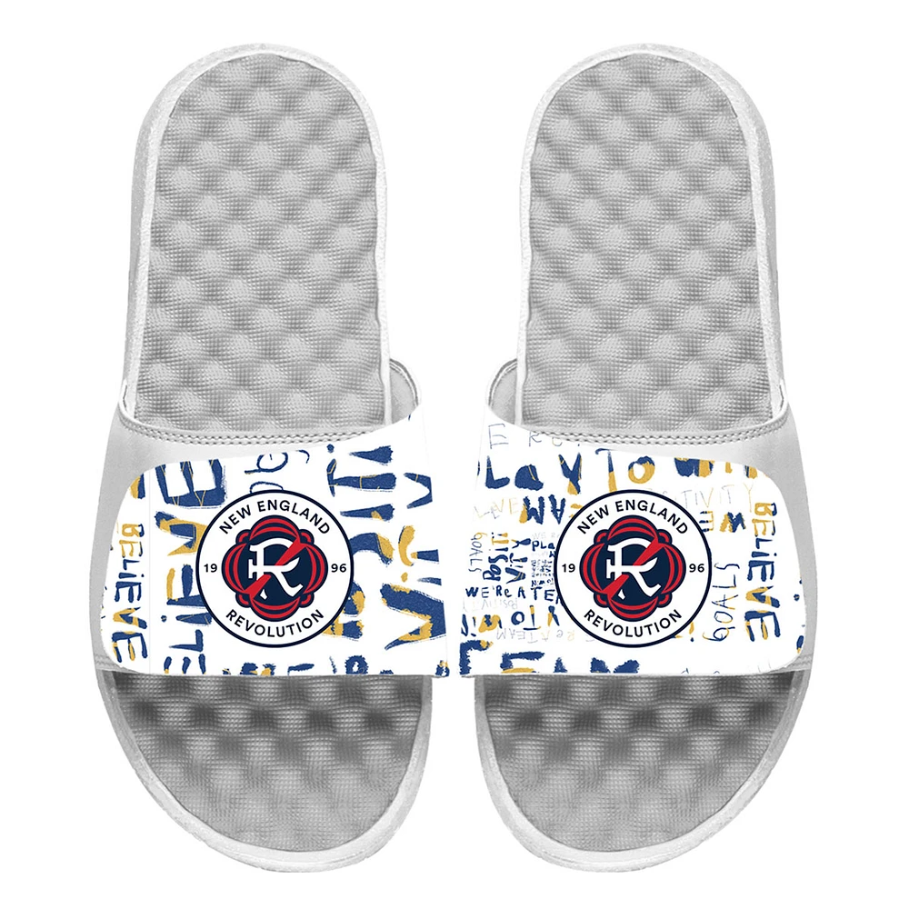 Men's ISlide White New England Revolution Kick Cancer Slide Sandals