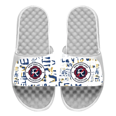 Men's ISlide White New England Revolution Kick Cancer Slide Sandals