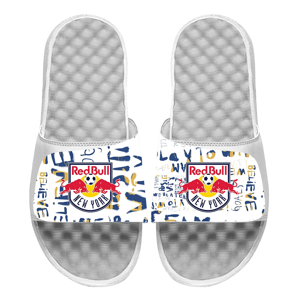 Men's ISlide White New York Red Bulls Kick Cancer Slide Sandals
