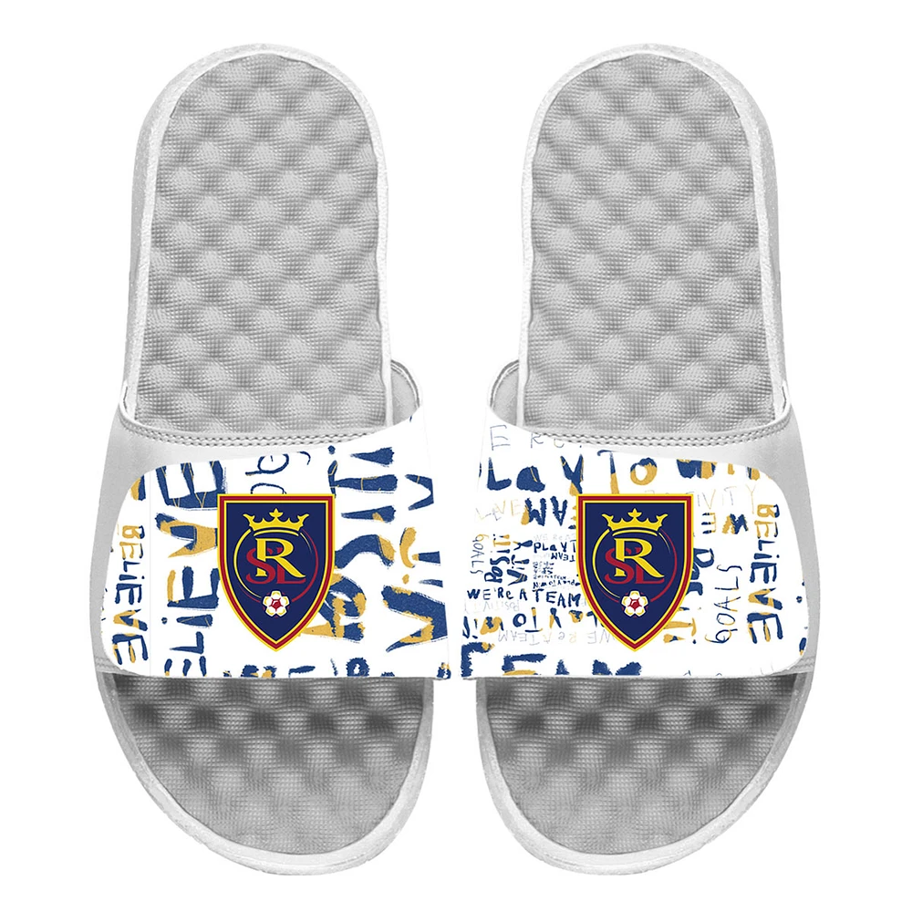 Men's ISlide White Real Salt Lake Kick Cancer Slide Sandals