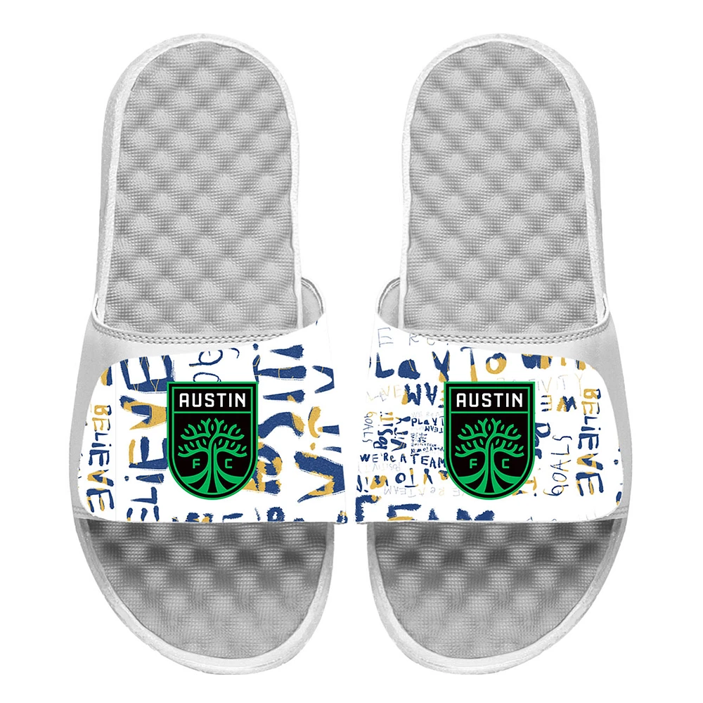 Men's ISlide White Austin FC Kick Cancer Slide Sandals