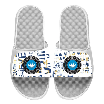 Men's ISlide White Charlotte FC Kick Cancer Slide Sandals