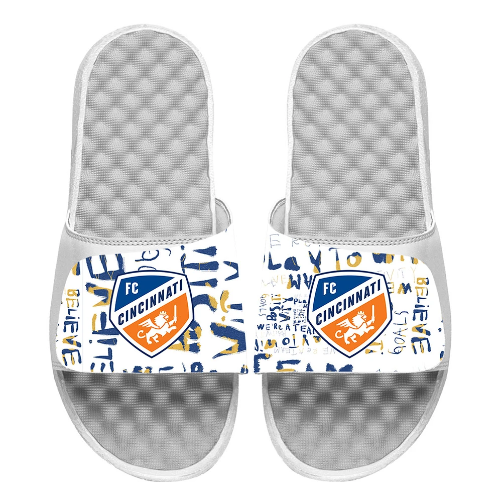 Men's ISlide White FC Cincinnati Kick Cancer Slide Sandals