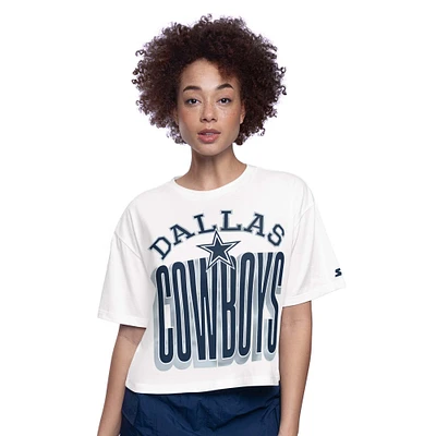 Women's Starter White Dallas Cowboys Throwback Play the Ball Boxy Cropped T-Shirt
