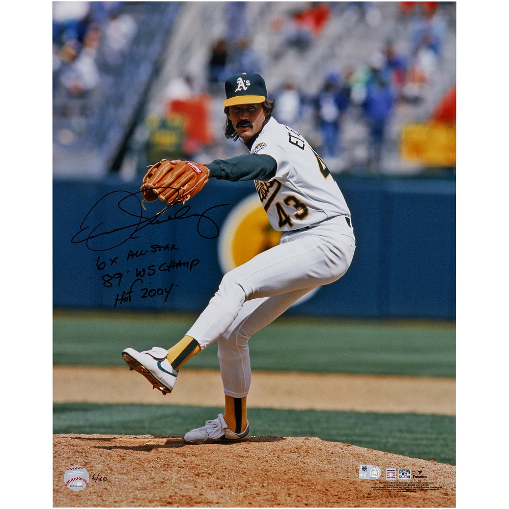 Dennis Eckersley Athletics Autographed 16" x 20" Pitching Photograph with Career Stats Inscriptions