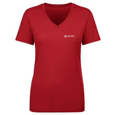 Women's 500 Level Red Atlanta Drive GC TGL Team Primary Wordmark V-Neck T-Shirt