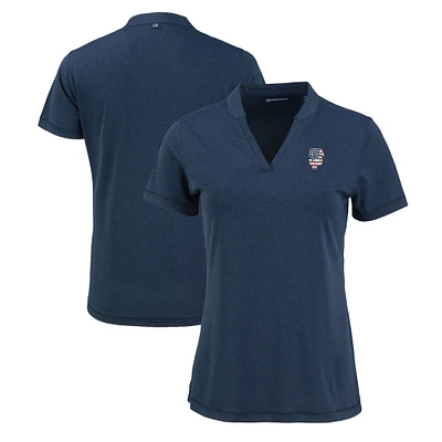 Women's Cutter & Buck Heather Navy San Francisco Giants Forge Stretch Blade DryTec V-Neck Polo