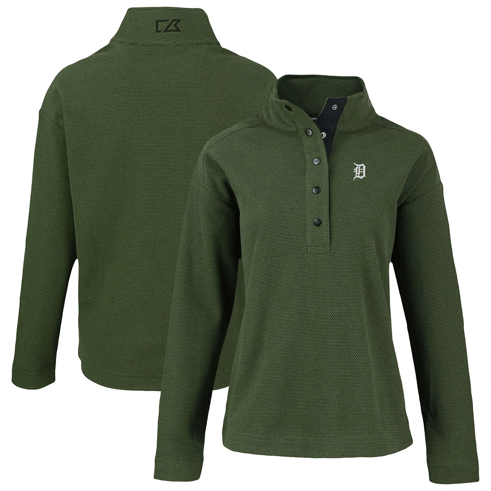 Women's Cutter & Buck Green Detroit Tigers Hunts Point Eco Half-Snap Jacket
