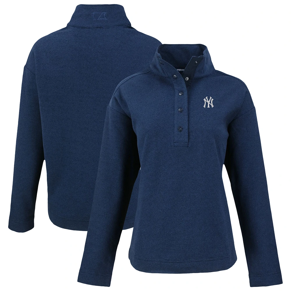 Women's Cutter & Buck Navy New York Yankees Hunts Point Eco Half-Snap Jacket