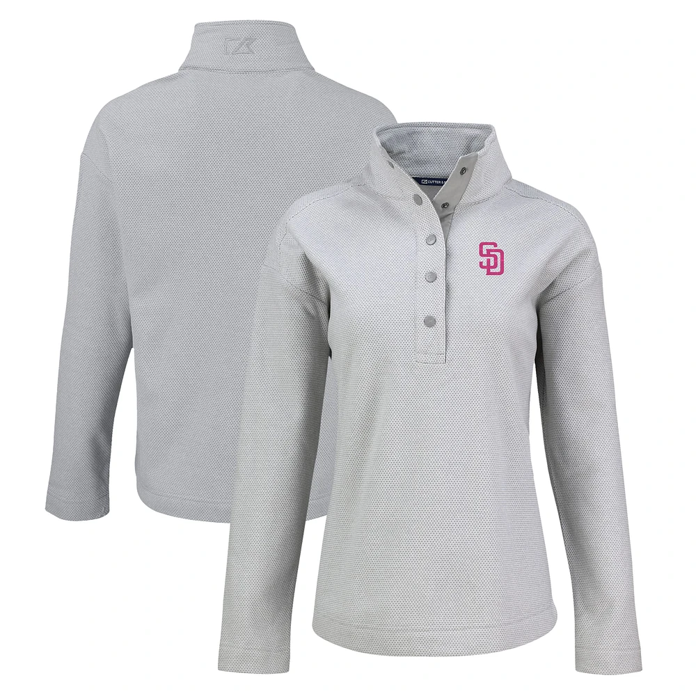 Women's Cutter & Buck Gray San Diego Padres Hunts Point Eco Half-Snap Jacket