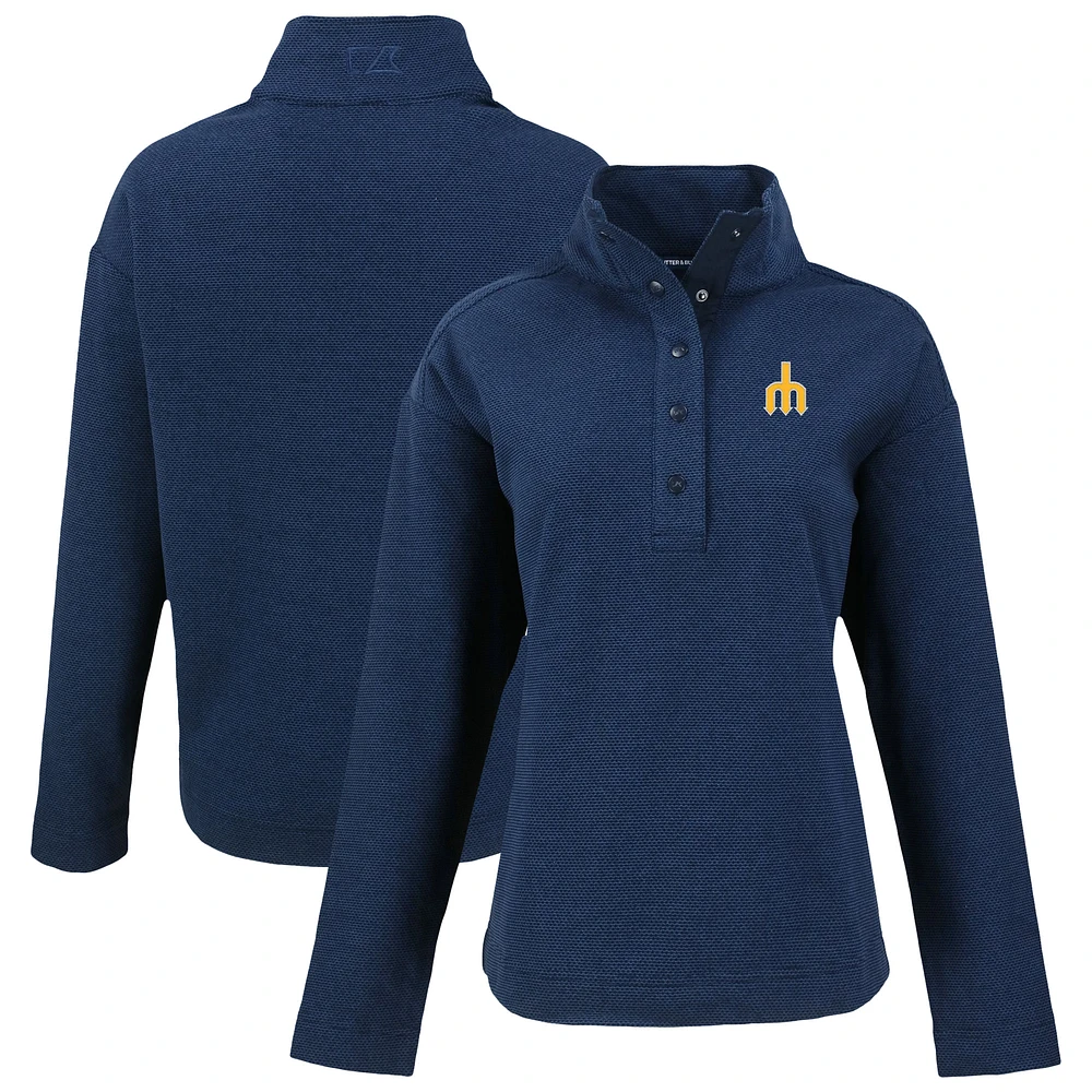 Women's Cutter & Buck Navy Seattle Mariners Hunts Point Eco Half-Snap Jacket