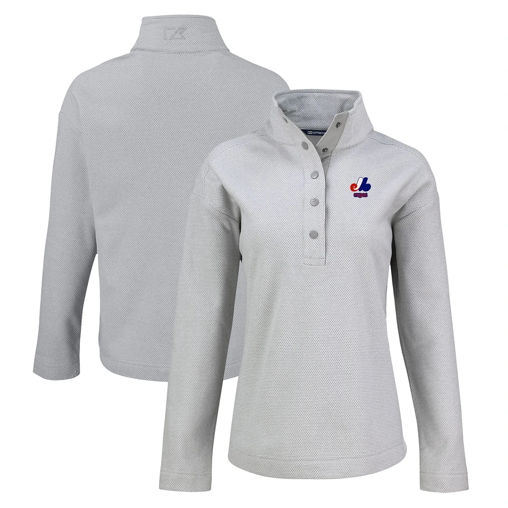 Women's Cutter & Buck Gray Montreal Expos Hunts Point Eco Half-Snap Jacket