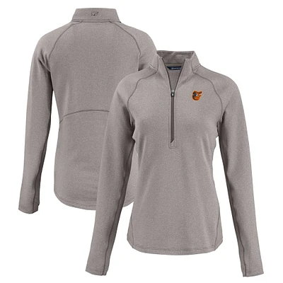 Women's Cutter & Buck Heather Gray Baltimore Orioles Peshastin Eco Fleece Recycled Raglan Half-Zip Top