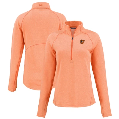 Women's Cutter & Buck Heather Orange Baltimore Orioles Peshastin Eco Fleece Recycled Raglan Half-Zip Top