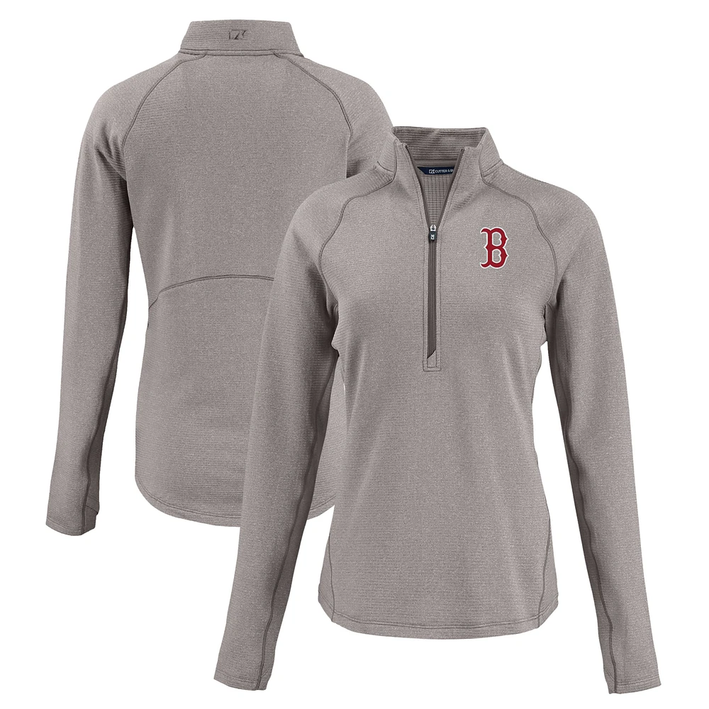 Women's Cutter & Buck Heather Gray Boston Red Sox Peshastin Eco Fleece Recycled Raglan Half-Zip Top