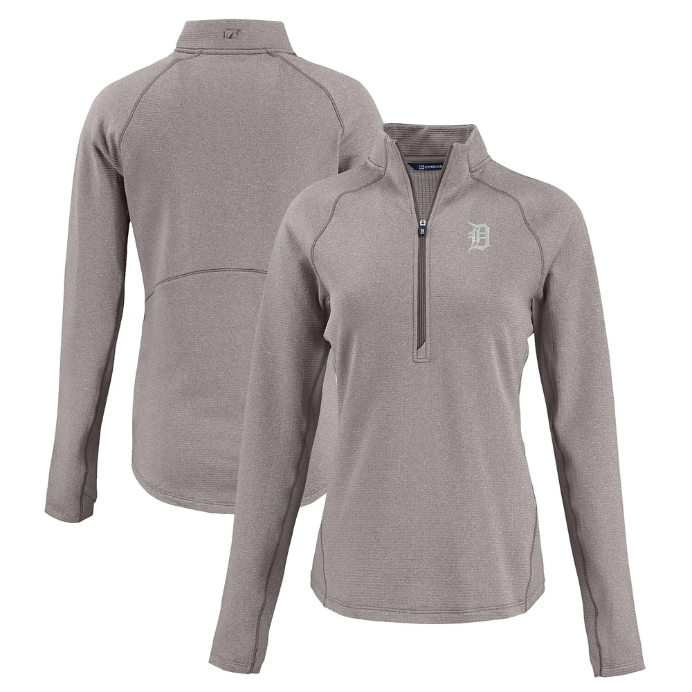 Women's Cutter & Buck Heather Gray Detroit Tigers Peshastin Eco Fleece Recycled Raglan Half-Zip Top