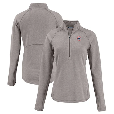 Women's Cutter & Buck Heather Gray Chicago Cubs Peshastin Eco Fleece Recycled Raglan Half-Zip Top