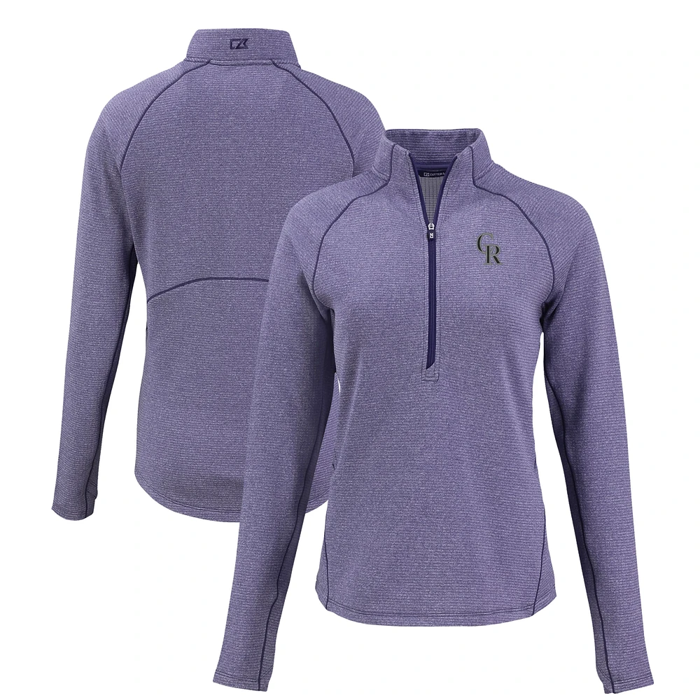 Women's Cutter & Buck Heather Purple Colorado Rockies Peshastin Eco Fleece Recycled Raglan Half-Zip Top