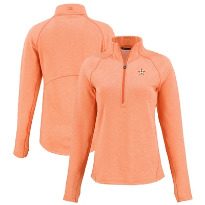 Women's Cutter & Buck Heather Orange Houston Astros Peshastin Eco Fleece Recycled Raglan Half-Zip Top