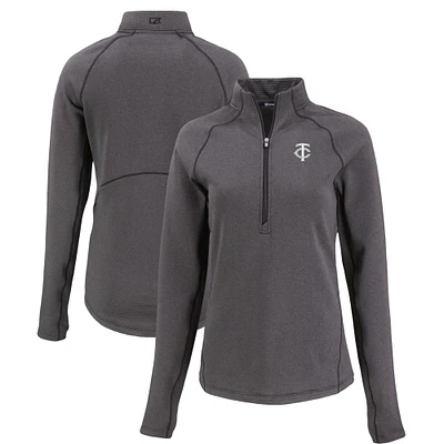 Women's Cutter & Buck Heather Black Minnesota Twins Peshastin Eco Fleece Recycled Raglan Half-Zip Top