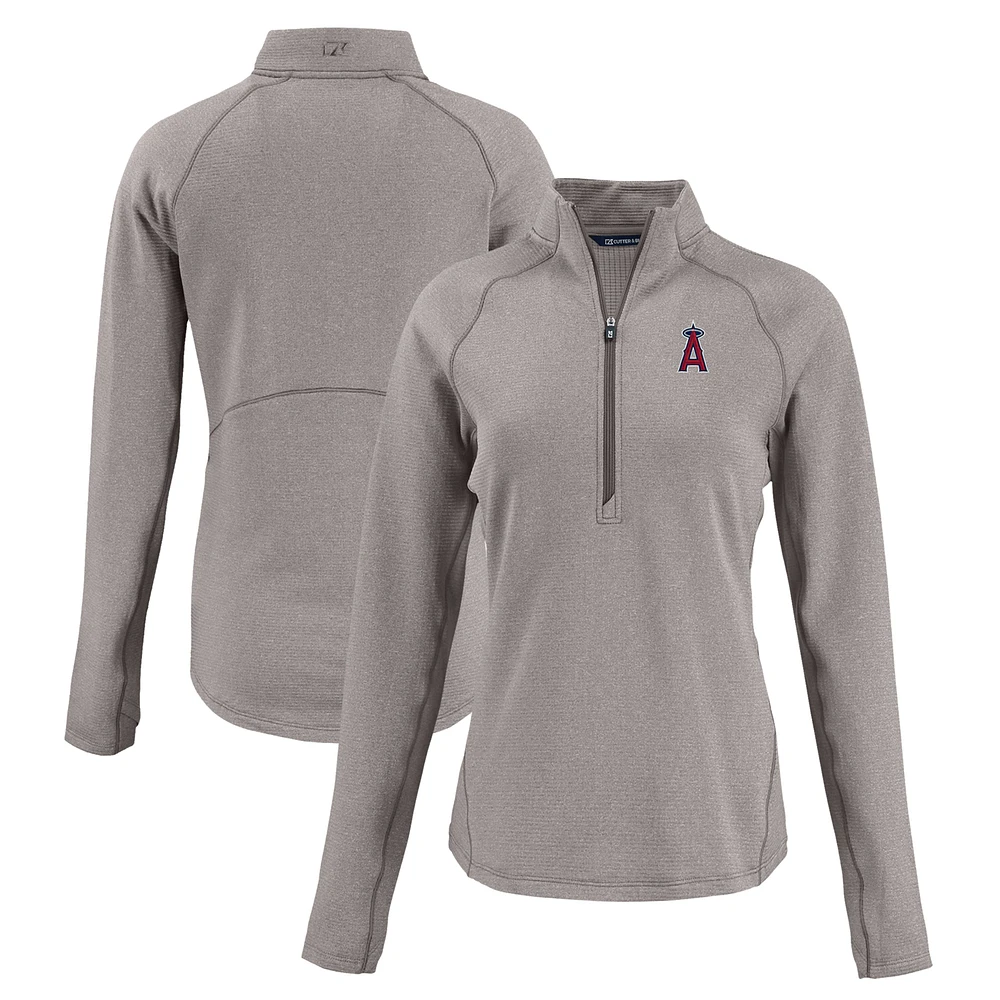 Women's Cutter & Buck Heather Gray Los Angeles Angels Peshastin Eco Fleece Recycled Raglan Half-Zip Top