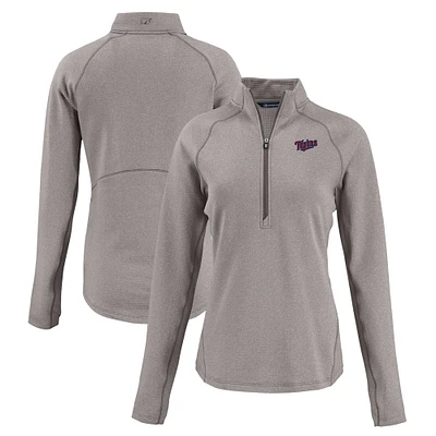 Women's Cutter & Buck Heather Gray Minnesota Twins Peshastin Eco Fleece Recycled Raglan Half-Zip Top